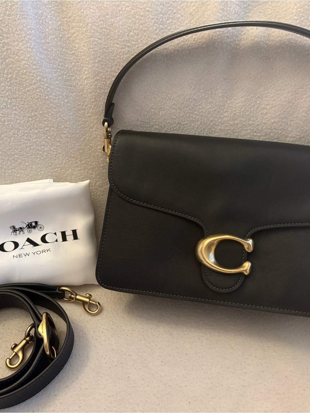 Coach Black Chain Shoulder Tabby Bag with Gold Hardware